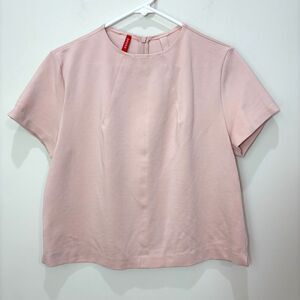 Spanx The Perfect Funnel Crop Top Boxy Short Sleeve Pointe Pale Pink Women L